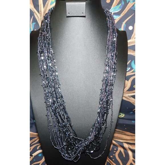 Shimmery Black Multilayer Glass Beaded Necklace - Picture 1 of 3